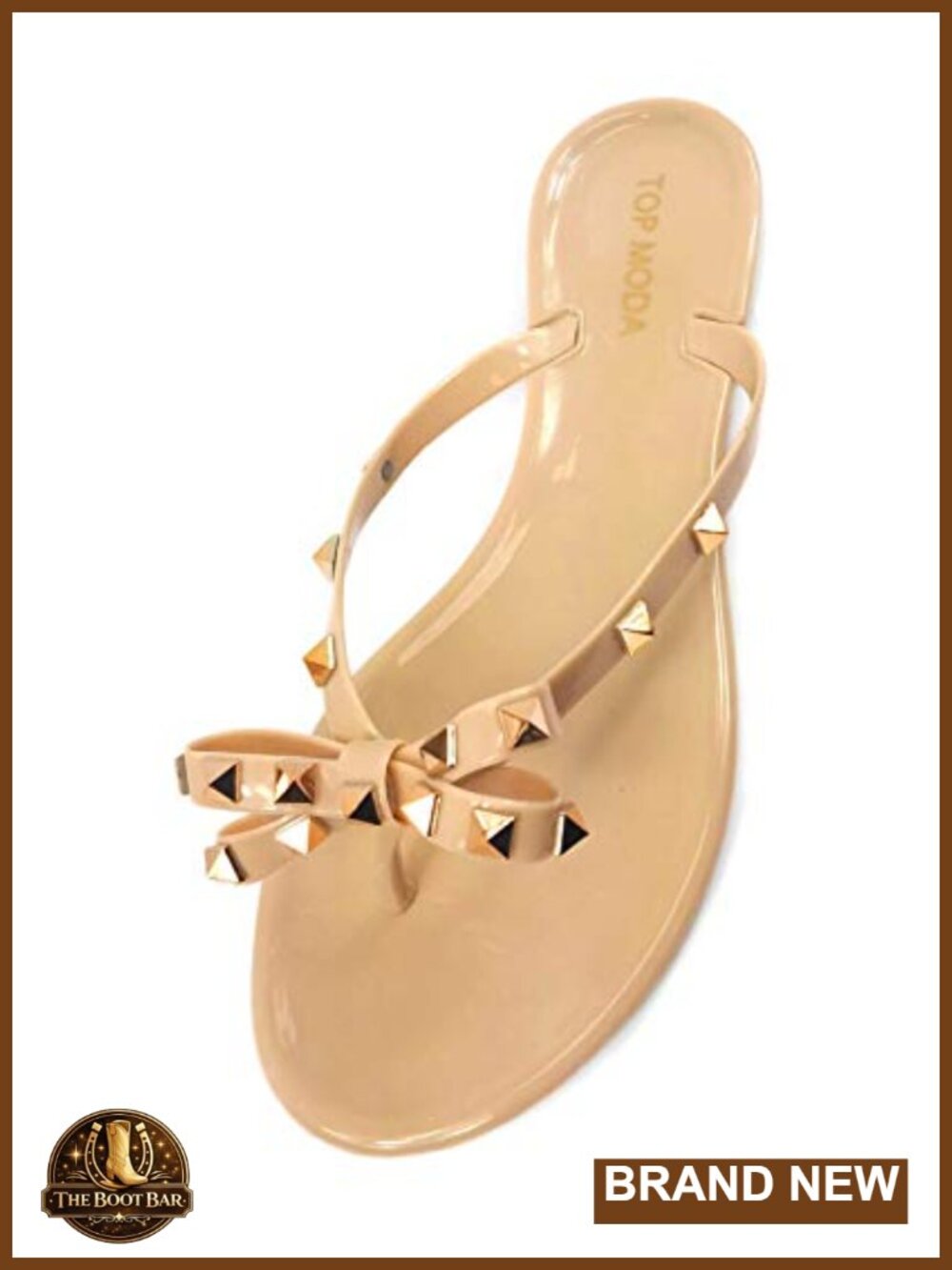 Studded Jelly Flip Flops Sandals with Bow - Lightweight Vegan Flat - Picture 5 of 5